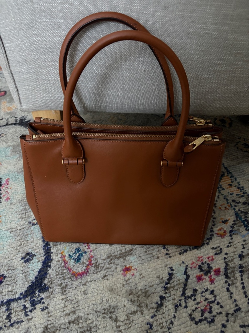 Brown Leather Satchel with Double Top Handles - Picture 2 of 5